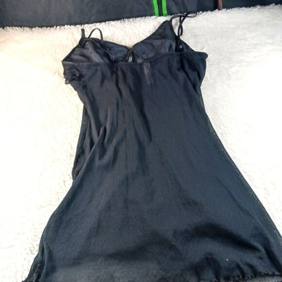 Gilligan And Omalley Black Sheer Lined Slip Dress With A Back Tie And Lace Large - Picture 9 of 11